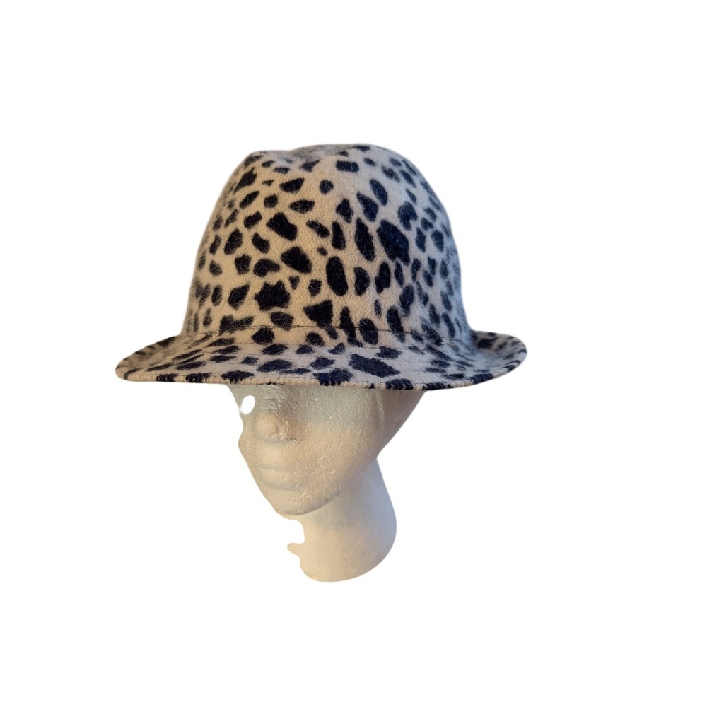 Leopard Print Fuzzy Fedora Hat Y2K Rabbit Hair Wool Blend Mob Wife Funky Party‎